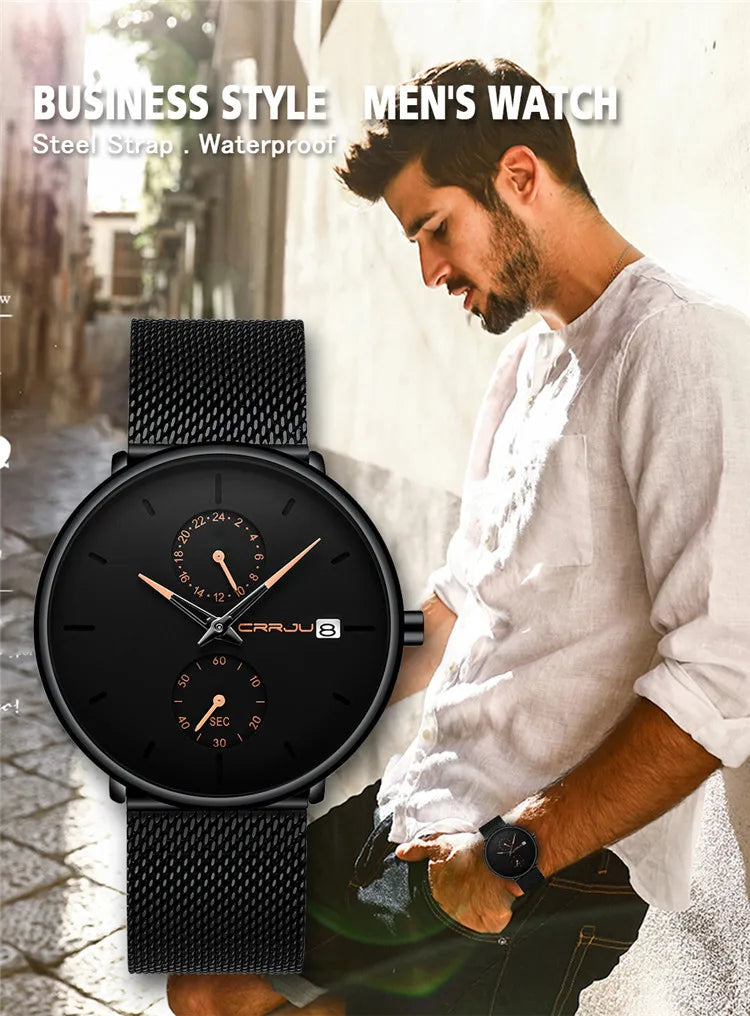 New Luxury Men's Watch Quartz Movement Alloy Case Stainless Steel Band Water Resistant 30M Analog Auto Date Starry Sky Fashion