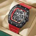 43mm Luxury Fashion Luminous Waterproof Alloy Case Silicone Band Pointer Dial Hollow-Out Quartz Barrel-Shaped Men's Watch