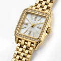 OEM Custom Logo Ladies Vintage Fashion Quartz Splash Resistant Rectangle Alloy Case Jewelry Clasp Watch Glass/PP Stone Dial Gift