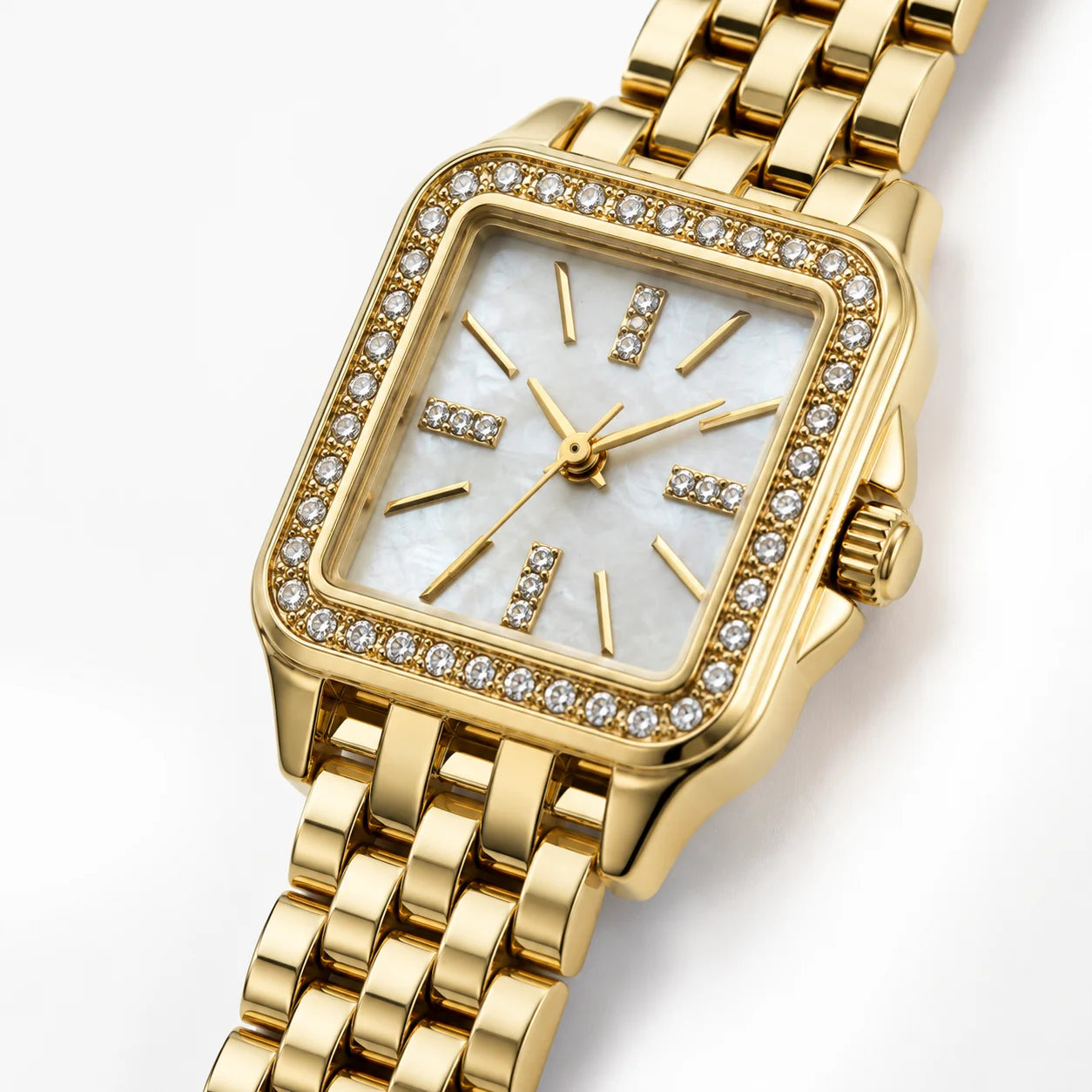 OEM Custom Logo Ladies Vintage Fashion Quartz Splash Resistant Rectangle Alloy Case Jewelry Clasp Watch Glass/PP Stone Dial Gift