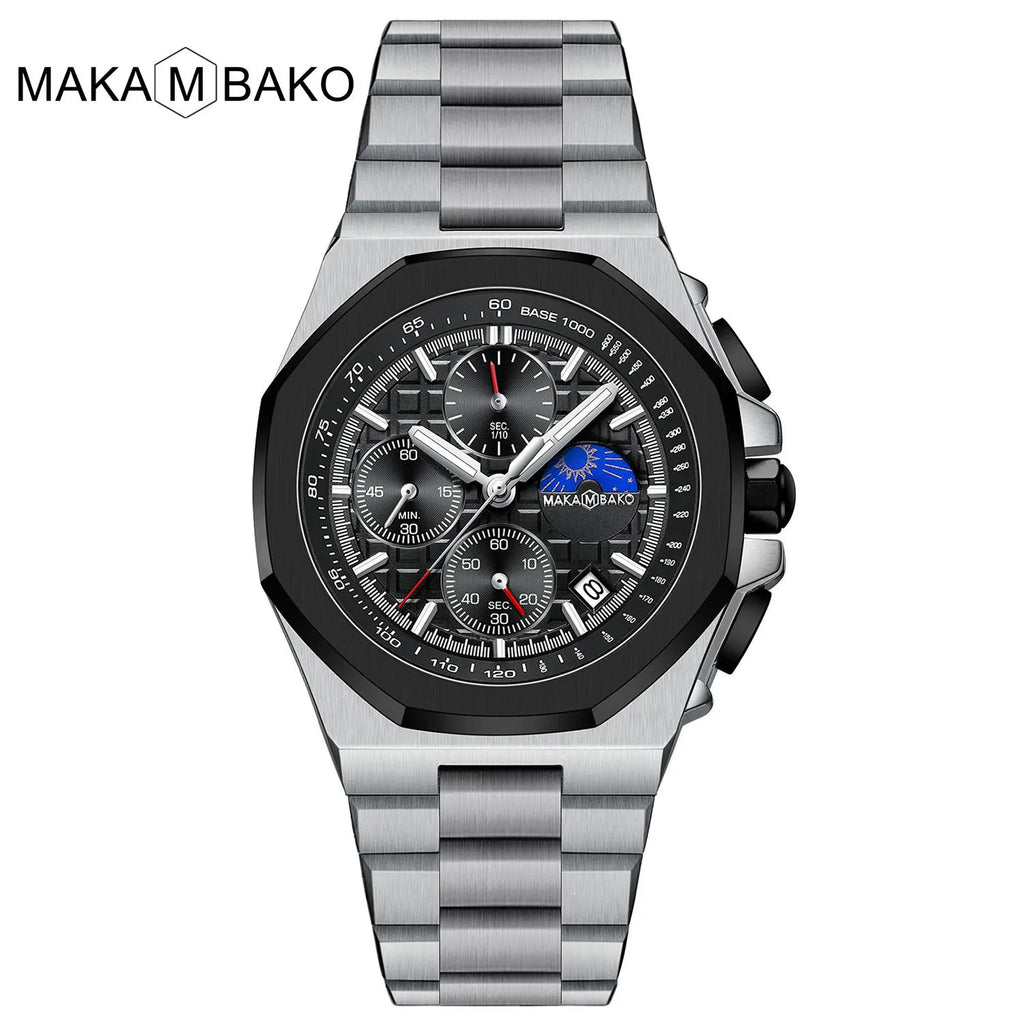 Stainless Steel Fashion Multifunctional Waterproof 43mm Mens Quartz Watch with Calendar