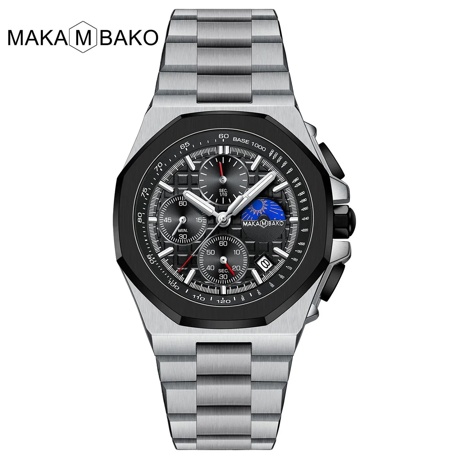 Stainless Steel Fashion Multifunctional Waterproof 43mm Mens Quartz Watch with Calendar