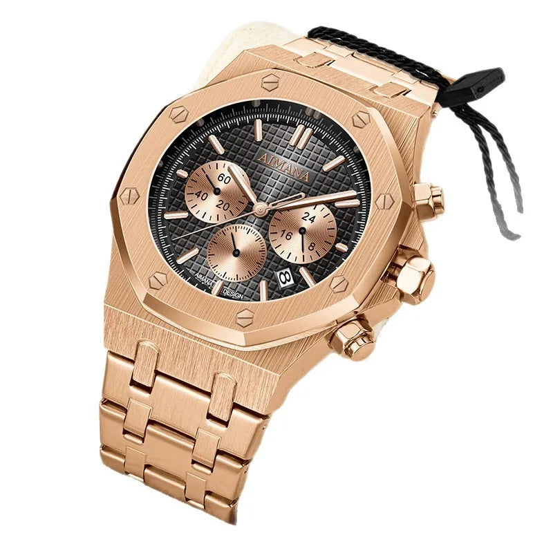 Cross-border New Multi-functional Six-hand Quartz Alloy Mens Watch Trendy Stainless Steel Band Luminous Pointer 9mm Business