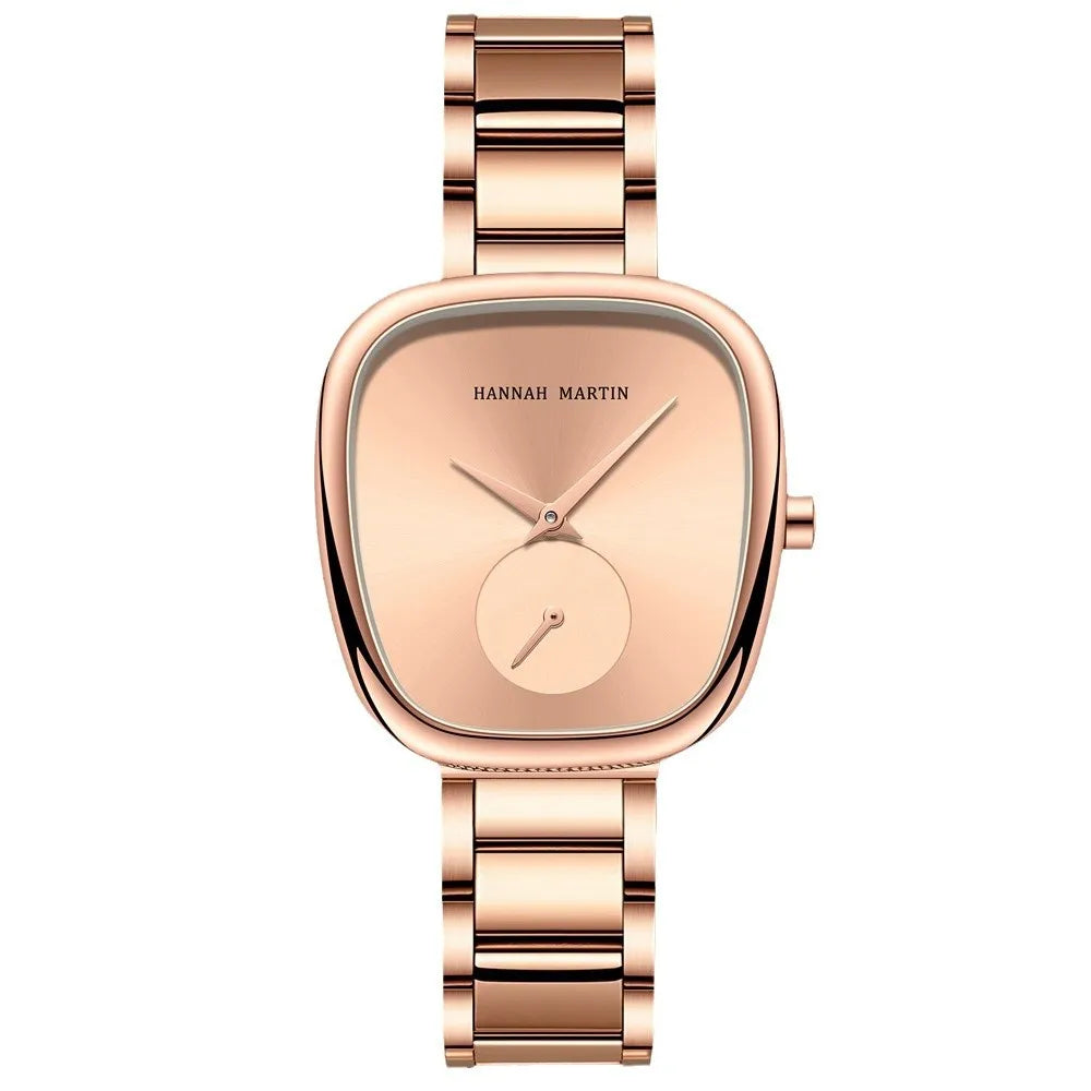 Stainless Steel Women's Quartz Watch Steel Strap Creative Two-Hand Half-Barrel Design European American Fashion Water Resistant