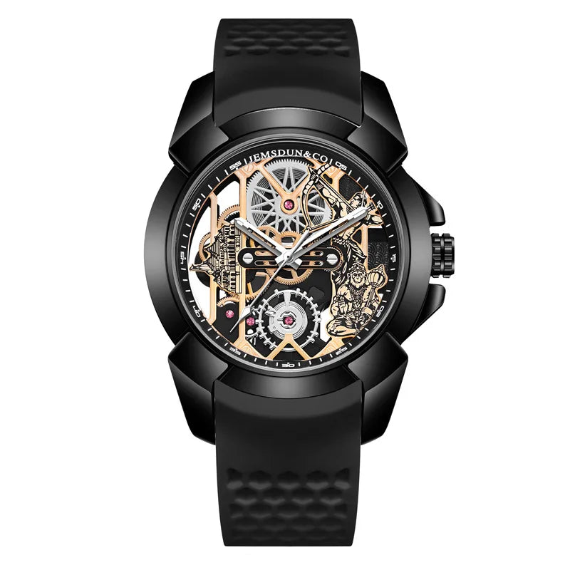 New Cross-border E-commerce Bestseller Hollow-out Men's Sporty Quartz Watch 44mm Large Pointer Silicone Band 30M Water