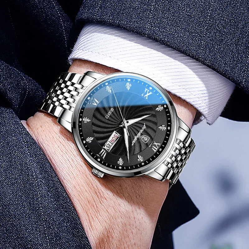 New Men's Luxury Quartz Watch Alloy Stainless Steel Band Sapphire Crystal 42mm Dial Pointer Hands 30M Water Resistant
