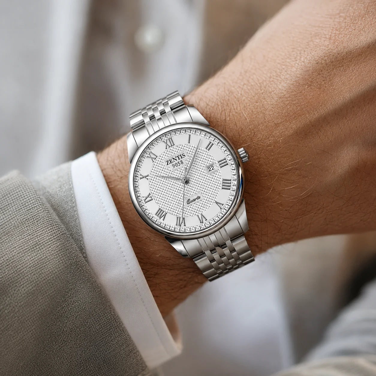 Alloy 38mm Women's Quartz Watch Stainless Steel Band 20mm Glass Dial Round Couple Fashion Cross-Border Hot Wholesale