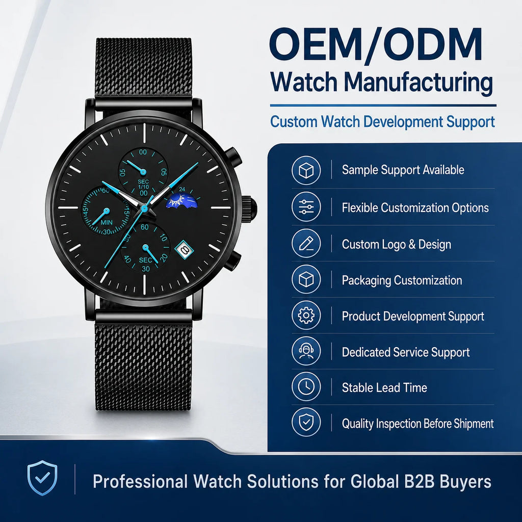 Custom-Made Men's Stainless Steel Band Waterproof Quartz Watch Pointer Luminous Hands 30M Water Resistance Alloy Case Wholesale