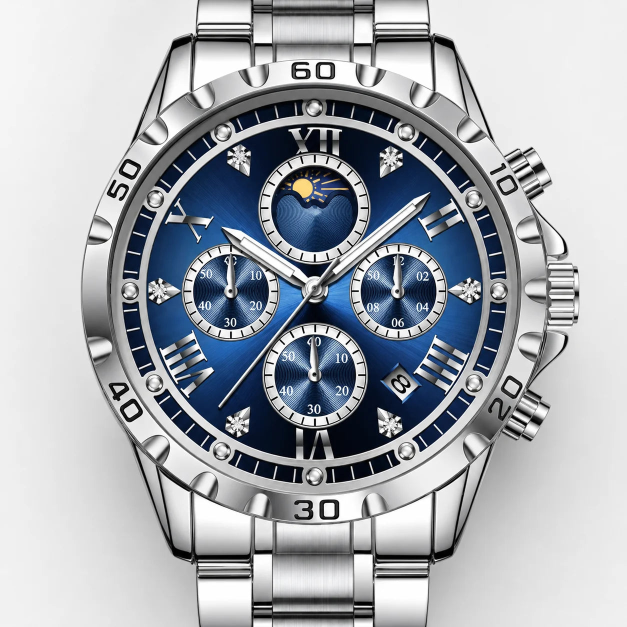 Men's Watch Luminous Quartz Movement Stainless Steel Band Alloy Case Pointer Dial Hidden Clasp 30M Water Resistant