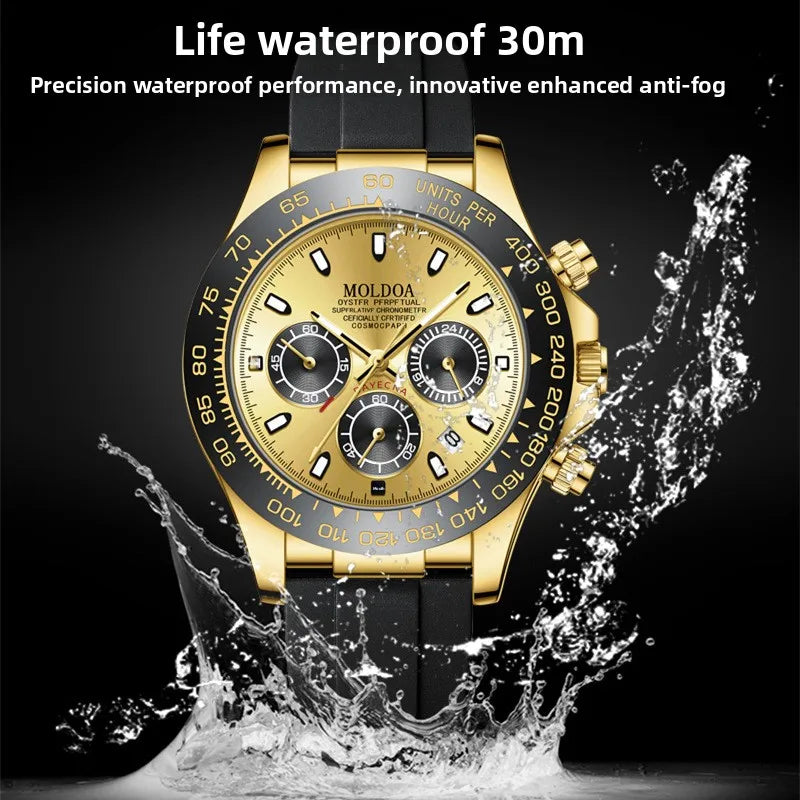 Golden DidiWenle Hollow Quartz Mechanical Watch Men's Luminous Calendar Pointer Acrylic Band Waterproof Alloy Case TikTok
