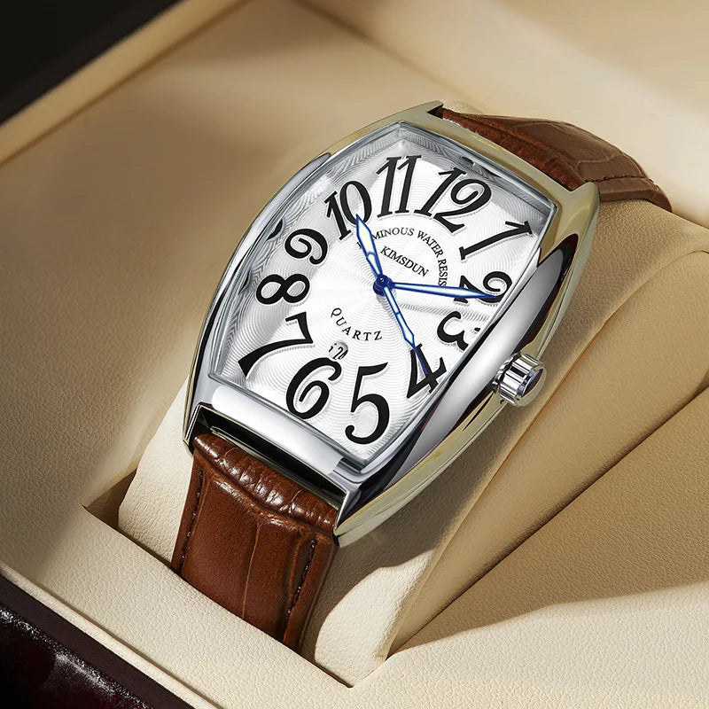 Barrel-shaped Alloy Case Men's Quartz Watch Luxury Retro Style Luminous Acrylic Band Pointer Dial