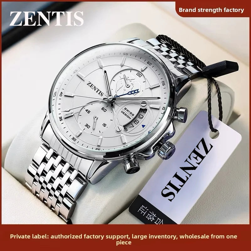 New Fashion Business Three-Hand Chronograph Alloy Quartz Leather Luminous Watch Leather Band Stylish Mens
