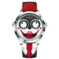 Cross-border Mens Clown-style Cartoon Fashionable Waterproof Alloy Leather Strap Quartz Movement Pointer 30M Water-resistant