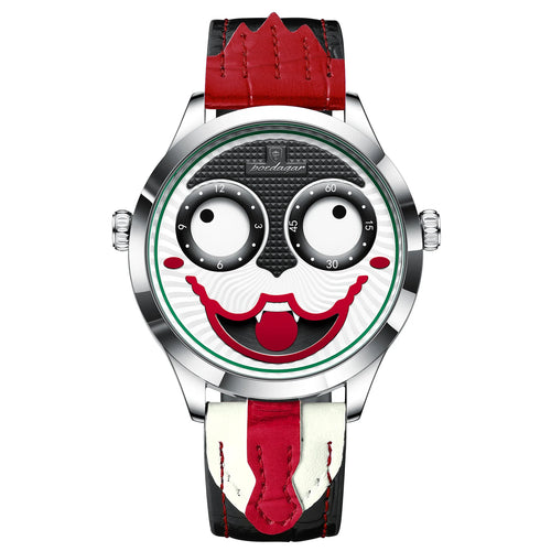 Cross-border Mens Clown-style Cartoon Fashionable Waterproof Alloy Leather Strap Quartz Movement Pointer 30M Water-resistant