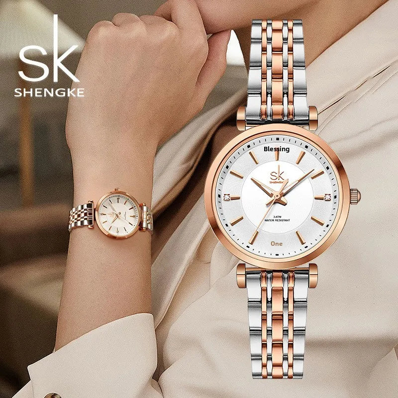 Women's Luxury Business Watch Alloy Stainless Steel Band 32mm Dial Quartz Movement 30M Water Resistant Rivet Design Model 0180