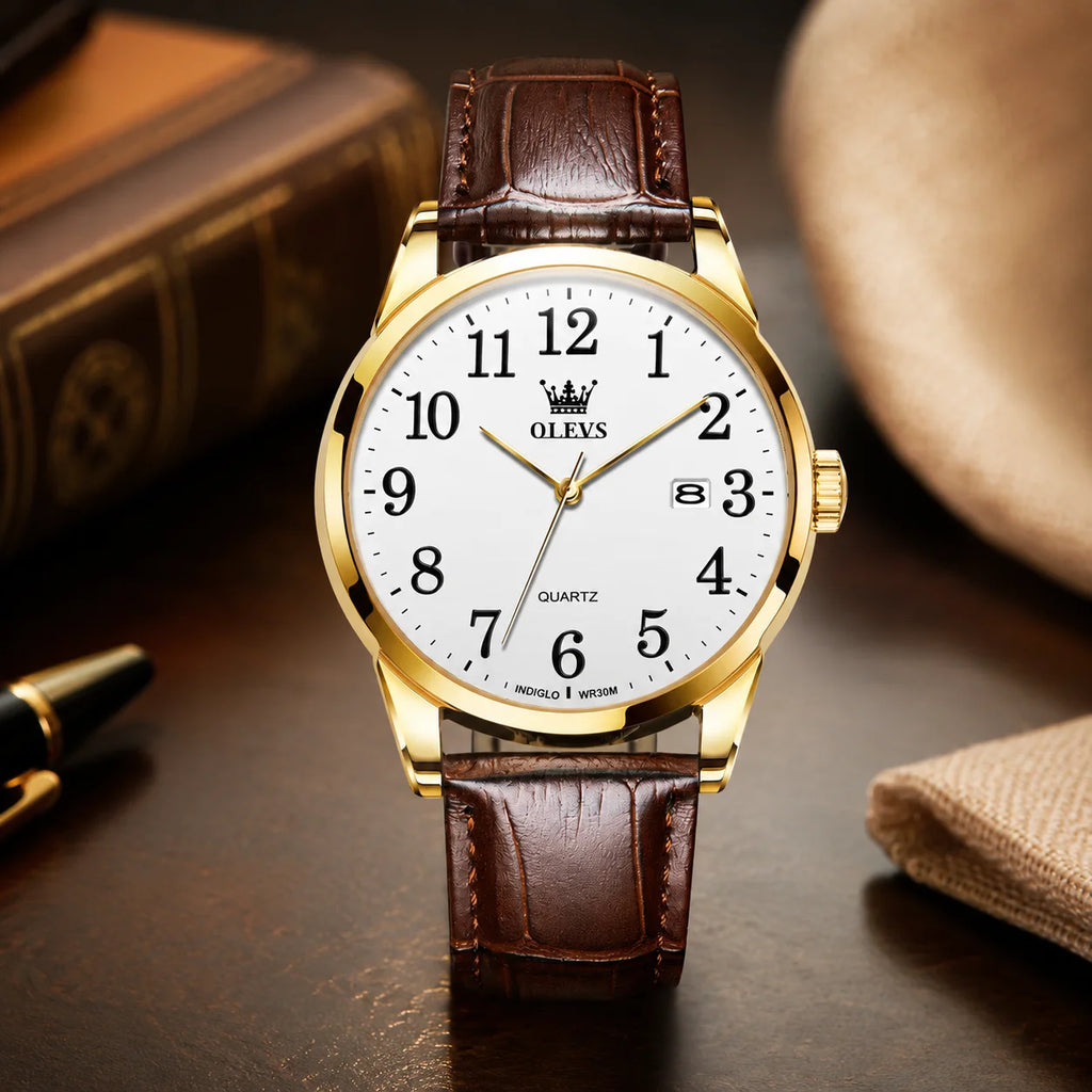 Wholesale Simple Couple Quartz Watch Fashion Waterproof Alloy Case Leather Strap 9mm Thick 39mm Dial Leisure Men's Watch