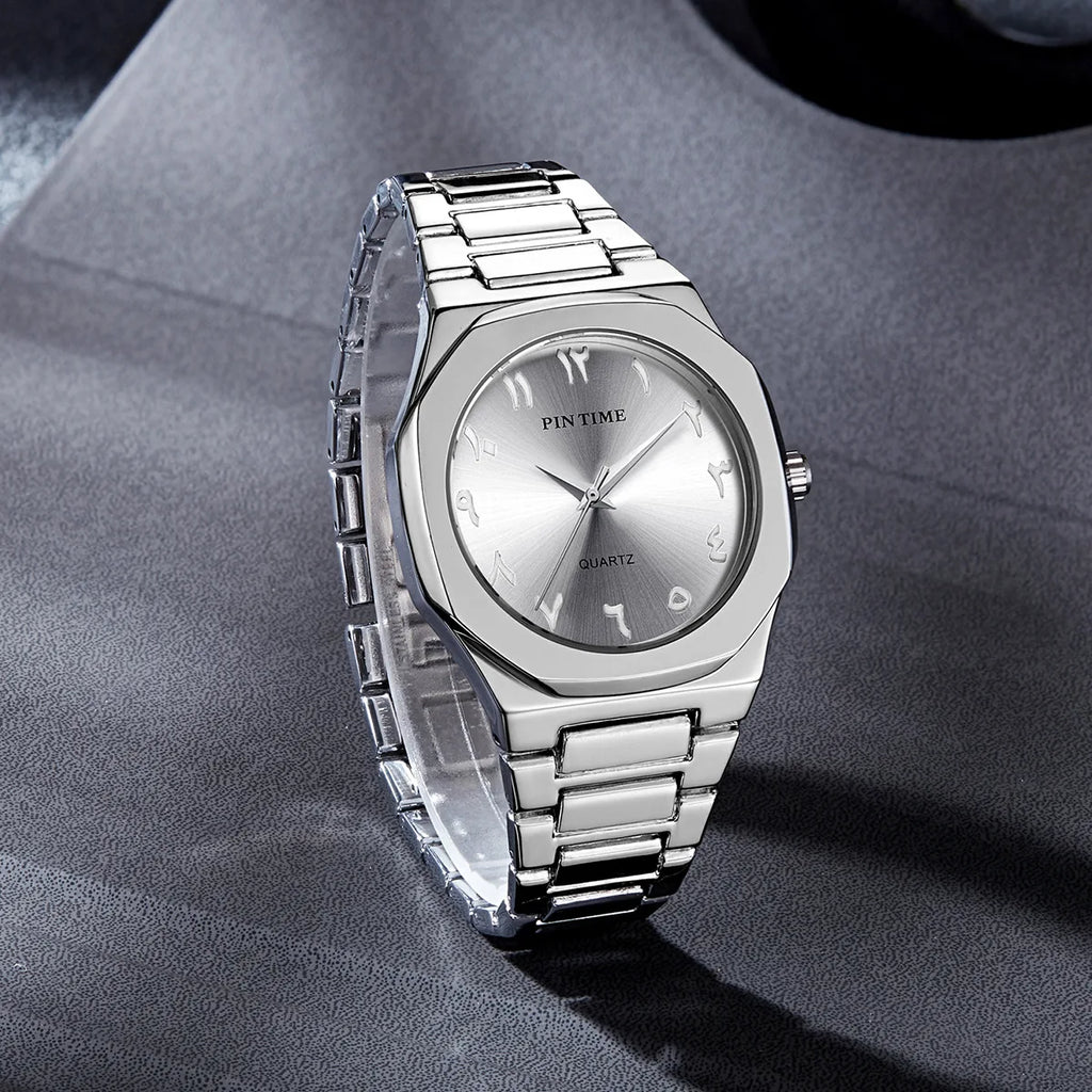Men's Watch Casual Premium-Looking Alloy Case Water-Resistant Quartz Movement Creative Arabic-Saudi-Style Business Design