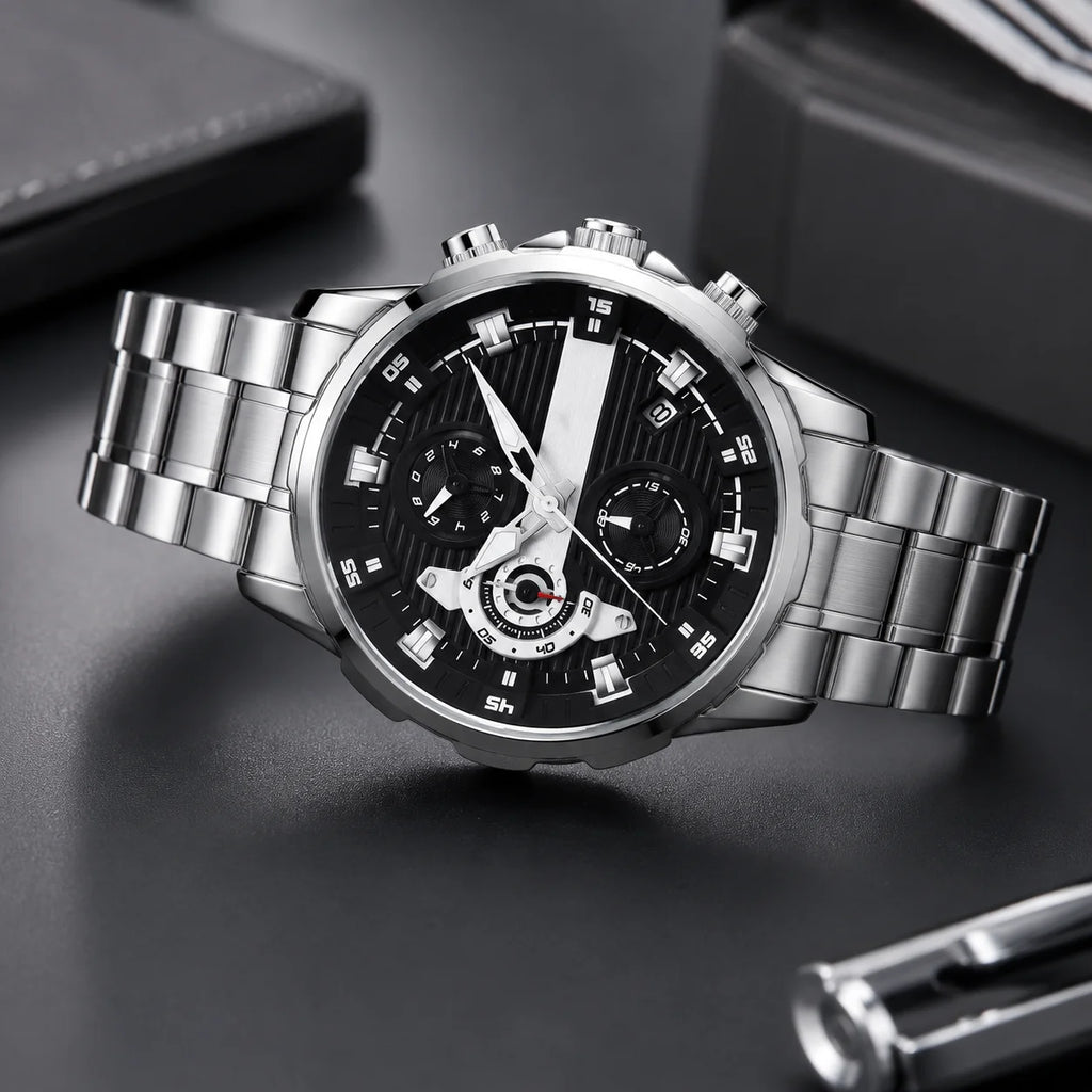 Multifunctional Best-selling Diamond-pattern Mens Watch; High-end Luminous Waterproof Quartz Watch Alloy 10mm Pointer Stainless