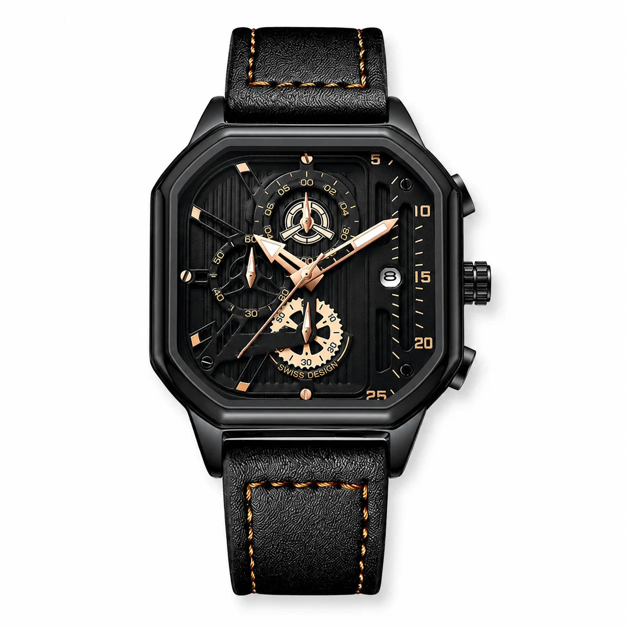 Square Alloy Business Watch Custom Logo Men's High-End Luminous Waterproof Quartz Pointer Stainless Steel Band Cross-Border Dial