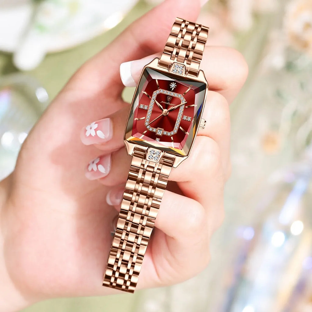 Brand Square Ladies Watch Stainless Steel Band Alloy Waterproof Quartz Movement 30M Water Resistant Luxury Fashion Pointer