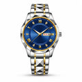 Men's Business Alloy Case 43mm Stainless Steel Strap Quartz Watch 30M Water Resistant Pointer Calendar