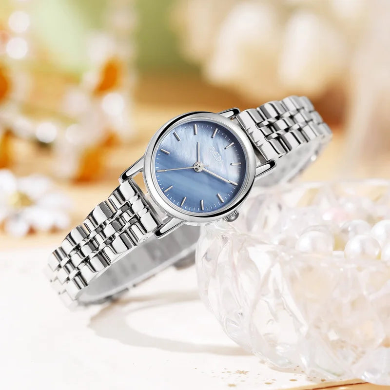 Zentis Women's Pearl Shell Alloy Case Quartz Watch with Acrylic Strap 22mm Pointer Dial Pin Buckle Medieval Style Waterproof 30M