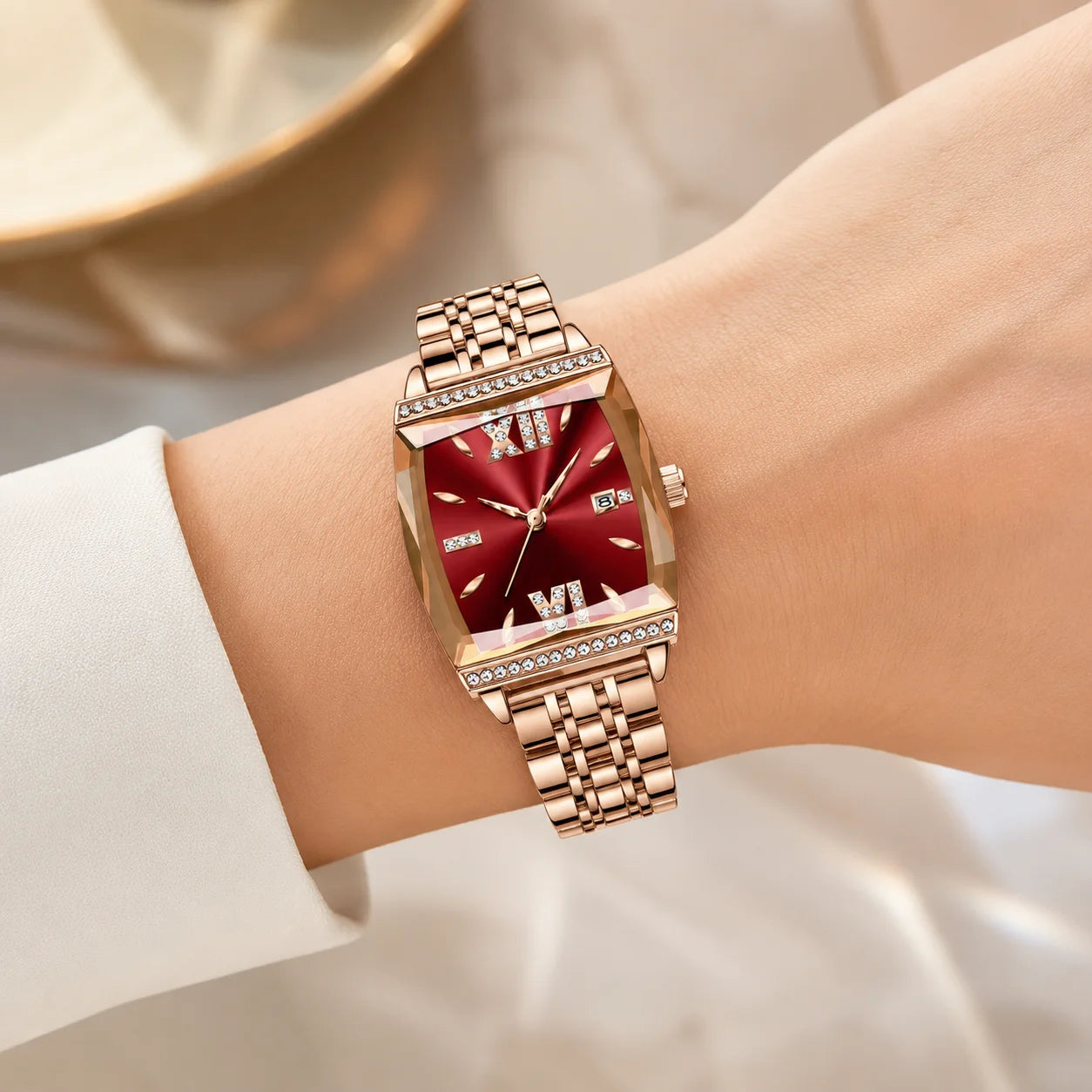 Custom Logo ODM Women's Square Alloy Case Stainless Steel Bracelet Quartz Movement Luminous Pointer Waterproof 30M Fashion