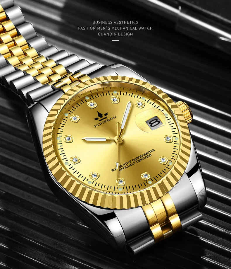 Men's Luxury Quartz Luminous Watch Calendar Function Stainless Steel Bracelet 10m Water Resistant 40mm