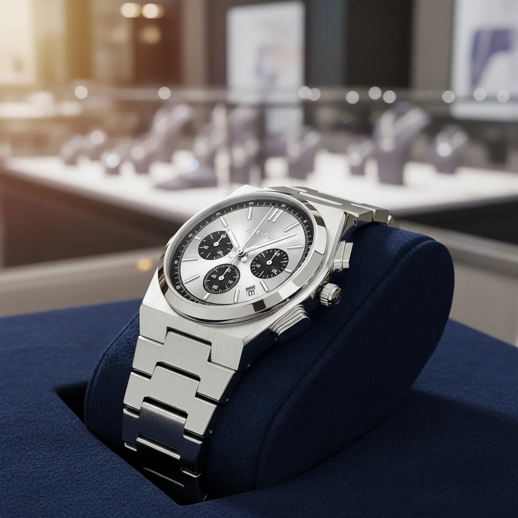Men's Luxury Fashion Casual Alloy Stainless Steel Strap Quartz Watch 41mm Chronograph Pointer Dial 30M Water Resistance