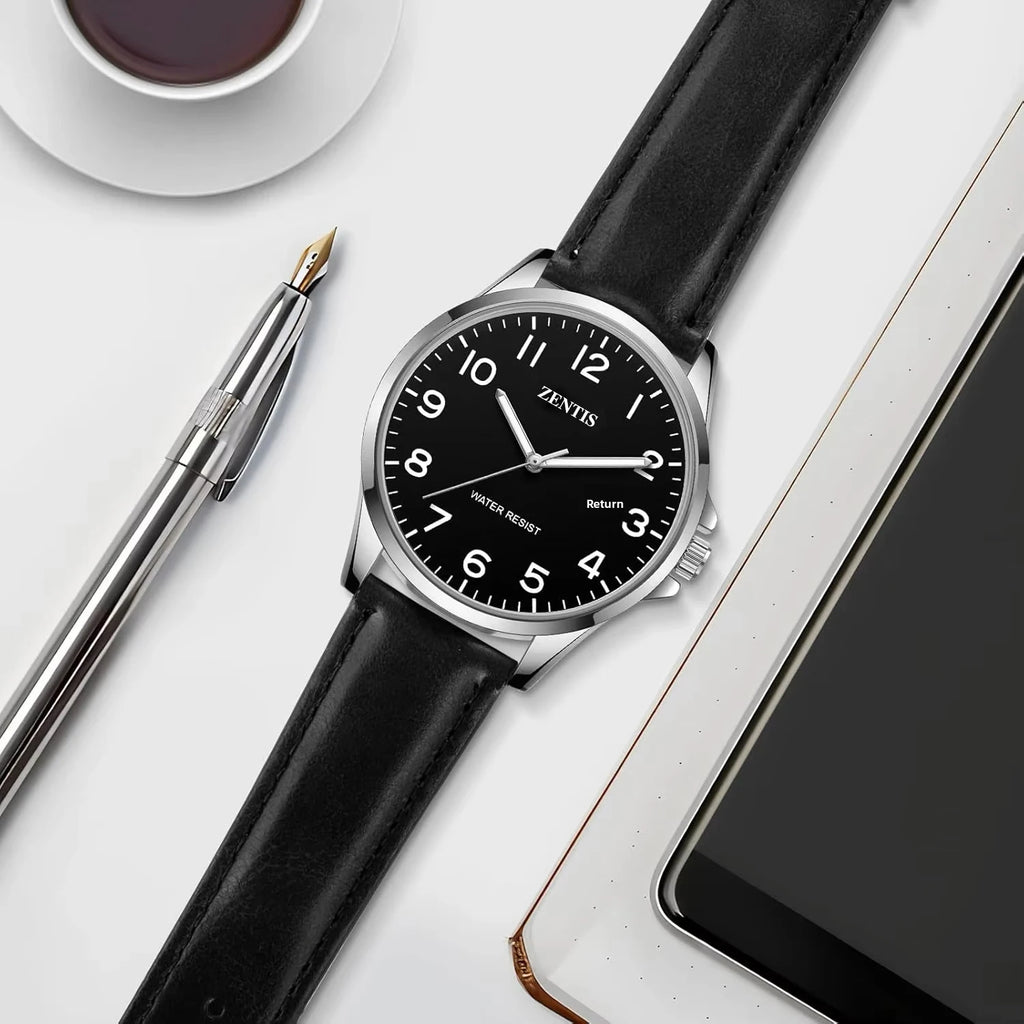 Watch for Men Fashion Minimalist Acrylic Case Lightweight Waterproof Quartz Analog Date Leather Strap Wrist Watch