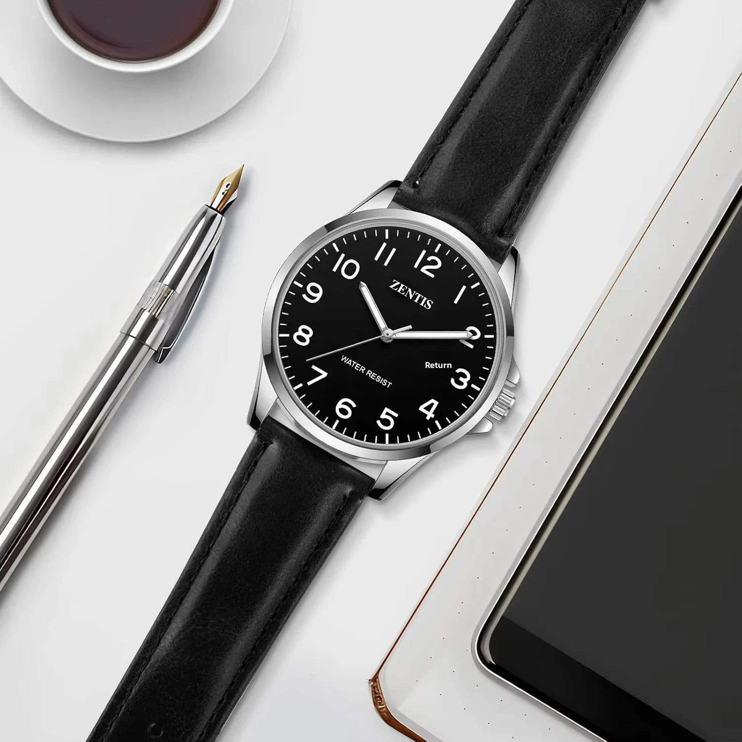 Watch for Men Fashion Minimalist Acrylic Case Lightweight Waterproof Quartz Analog Date Leather Strap Wrist Watch