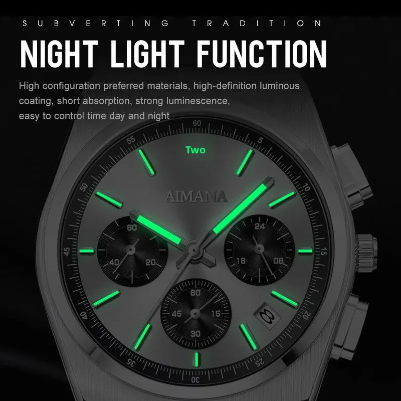 Men's Luxury Fashion Casual Alloy Stainless Steel Strap Quartz Watch 41mm Chronograph Pointer Dial 30M Water Resistance