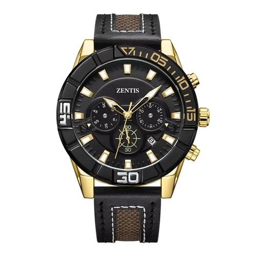 Cross-border Hot Selling Men's Sport Rotatable Diving Circle Multifunctional Chronograph Pointer Alloy Quartz Leather Waterproof