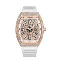 Cross-Border Best-Selling Men's Diamond-Inlaid Silicone Strap Barrel-Shaped Quartz Watch Vintage-Style Fashionable Pointer