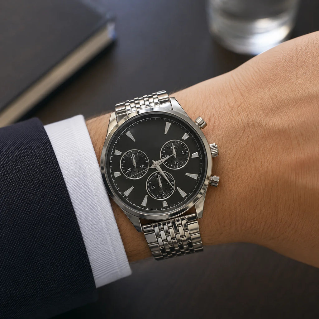 OEM Custom Logo Extra Large Round Quartz Watch Alloy Case Glass Dial Stainless Steel Strap 45mm Wholesale Men