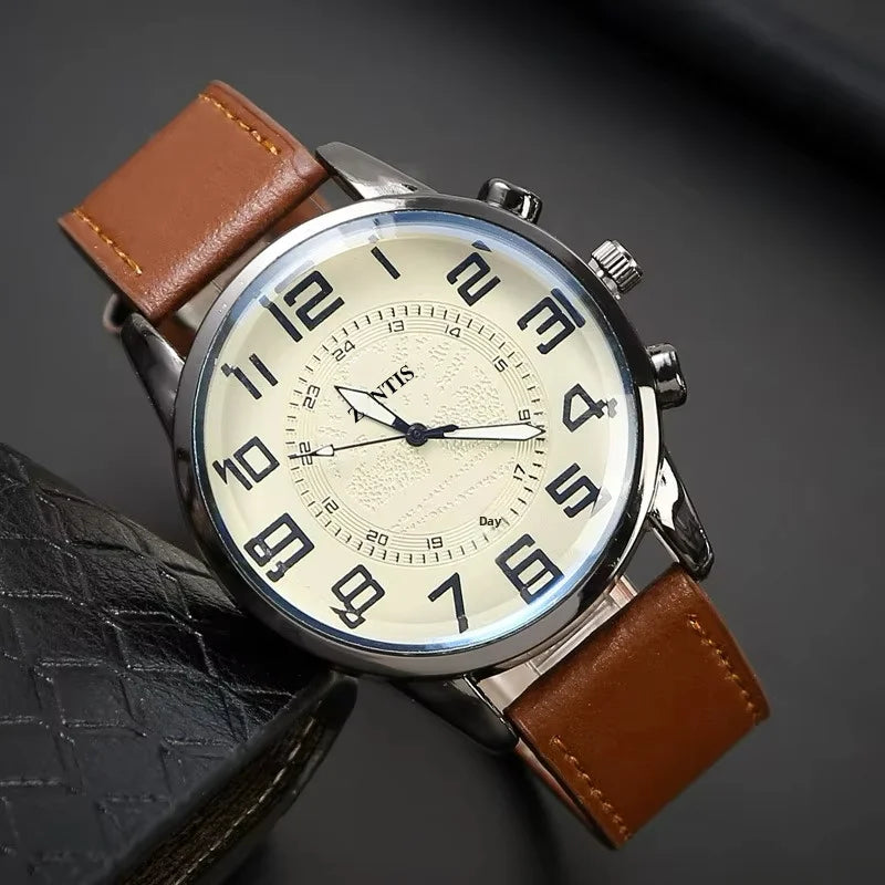 Best-selling Fashionable Business Alloy Minimalist Mens Watch Circular Pin Buckle Casual Vintage Pointer Dial Quartz