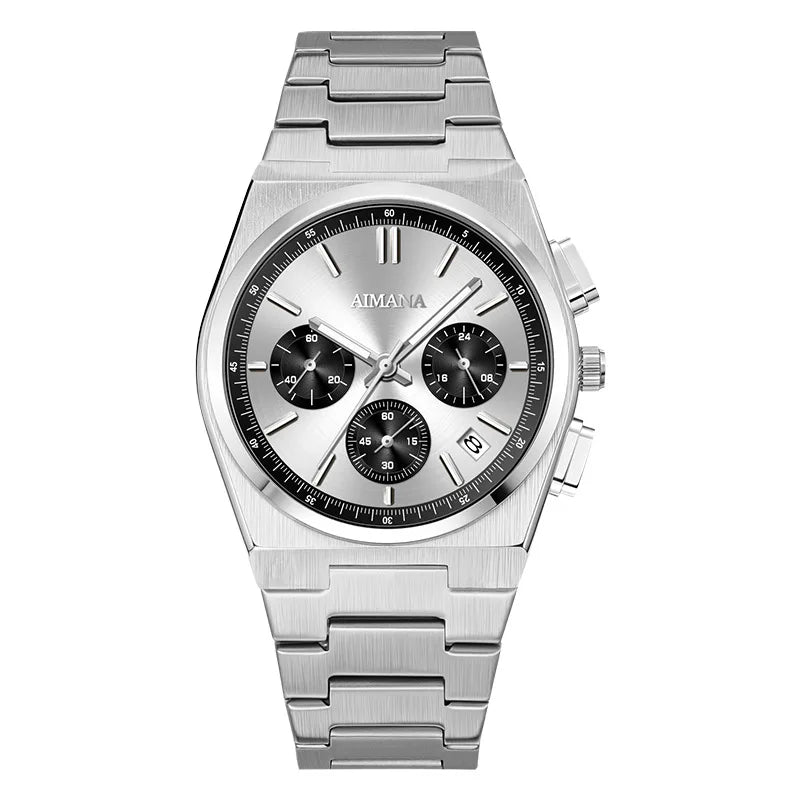 Men's Luxury Fashion Casual Alloy Stainless Steel Strap Quartz Watch 41mm Chronograph Pointer Dial 30M Water Resistance