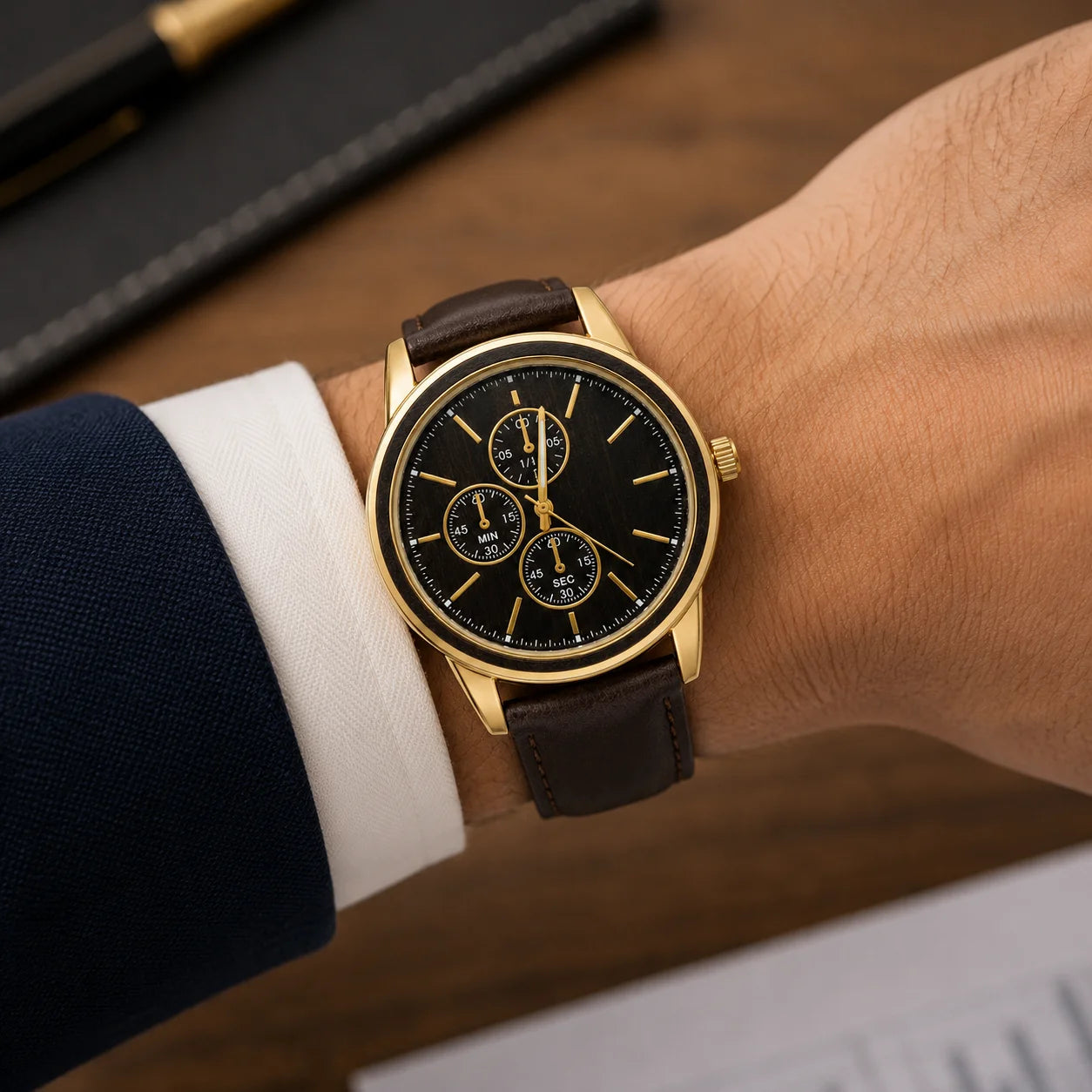OEM Custom Logo Extra Large Round Quartz Analog Glass Watch Stainless Steel Case Metal Strap 45mm Dial Wholesale Sports