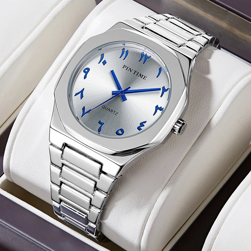 Men's Watch Casual Premium-Looking Alloy Case Water-Resistant Quartz Movement Creative Arabic-Saudi-Style Business Design