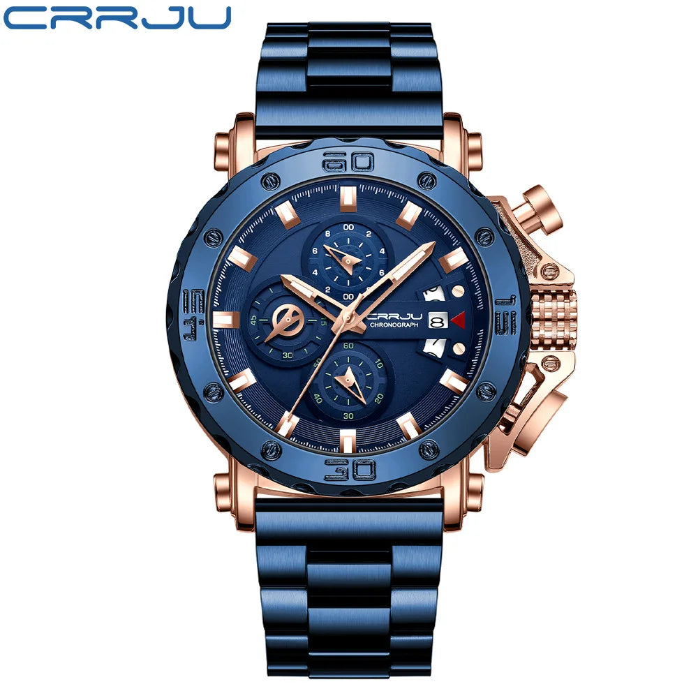 Men's Watch Alloy Case Solid Stainless Steel Band Pearl Quartz Movement Analog Extra-Large Dial Water Resistant 30M