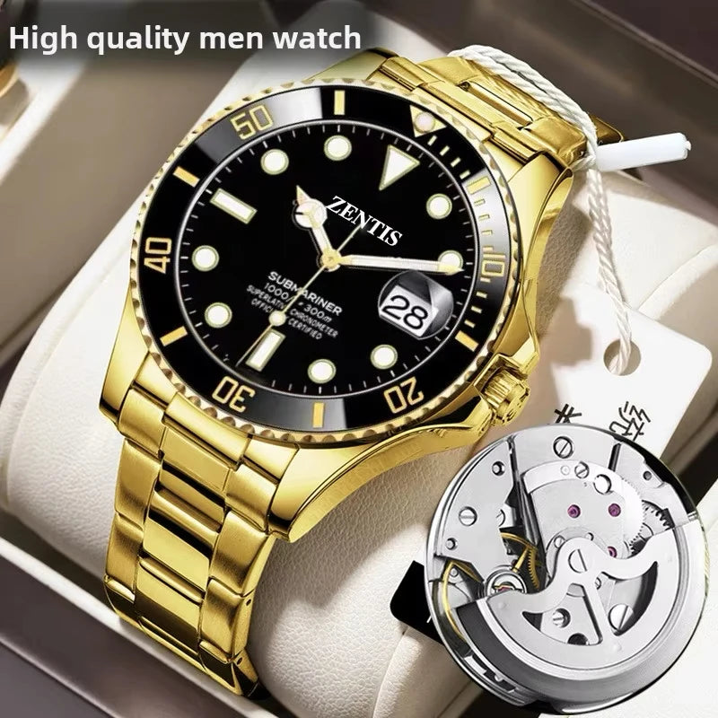 Men's Quartz Alloy Case Sports Diving Watch-Stainless Steel Band Water Resistant 30M Pointer Dial Date Display