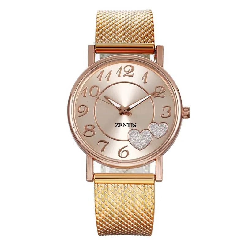 Women's Fashion Creative Gift Set Alloy Quartz Movement Acrylic 10mm Pointer Watch Bracelet Necklace Ring Earrings (5 Pcs/set)