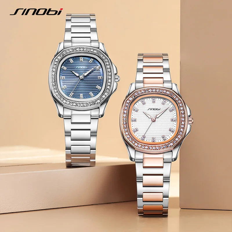 Women's Alloy Stainless Steel Band Square Watch High-value 30M Water Resistant Retro Luminous Pointer Quartz Movement Business