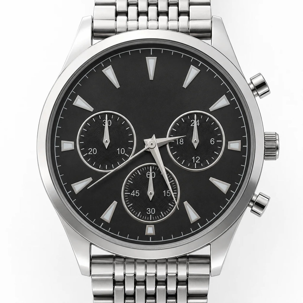 OEM Custom Logo Extra Large Round Quartz Watch Alloy Case Glass Dial Stainless Steel Strap 45mm Wholesale Men