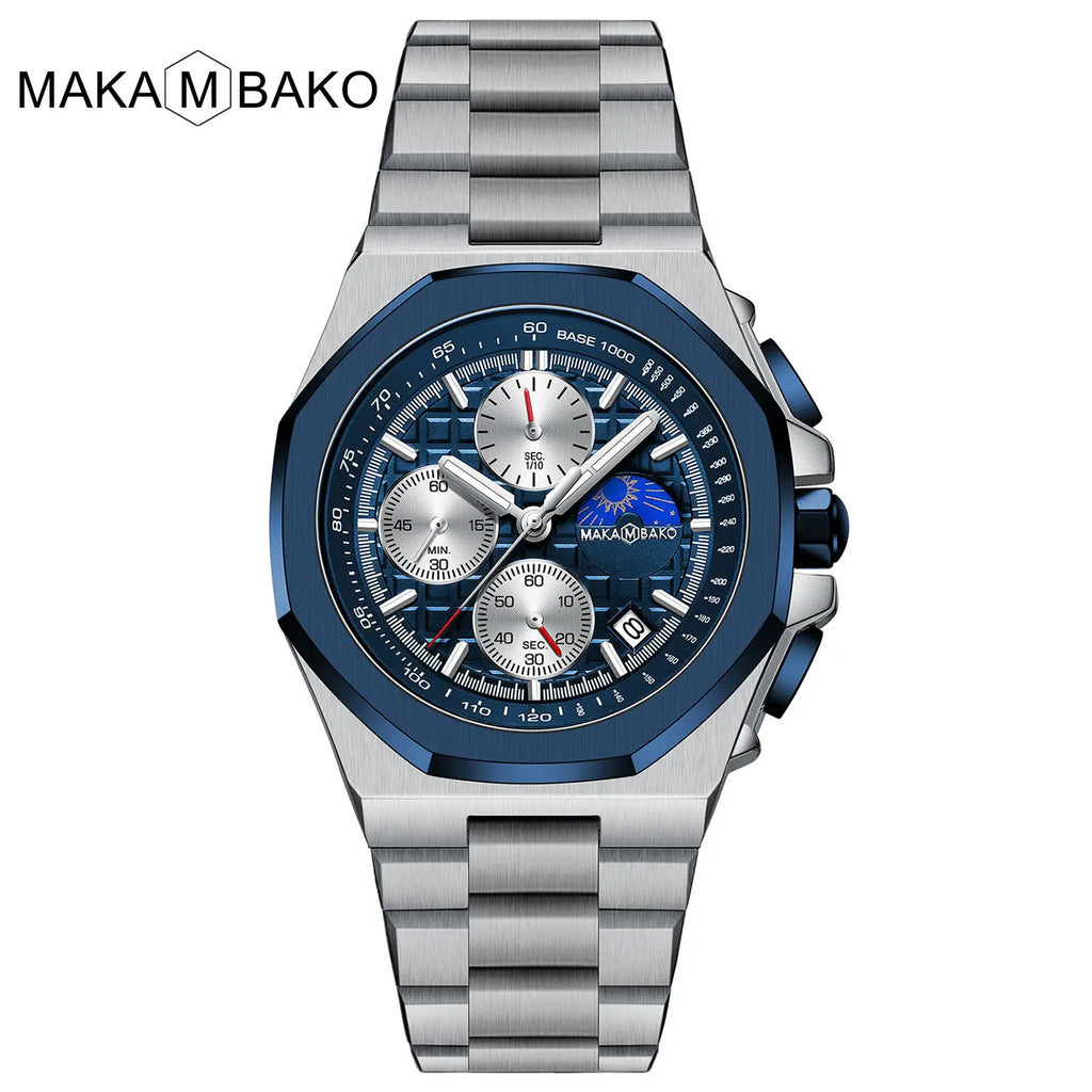 Stainless Steel Fashion Multifunctional Waterproof 43mm Mens Quartz Watch with Calendar
