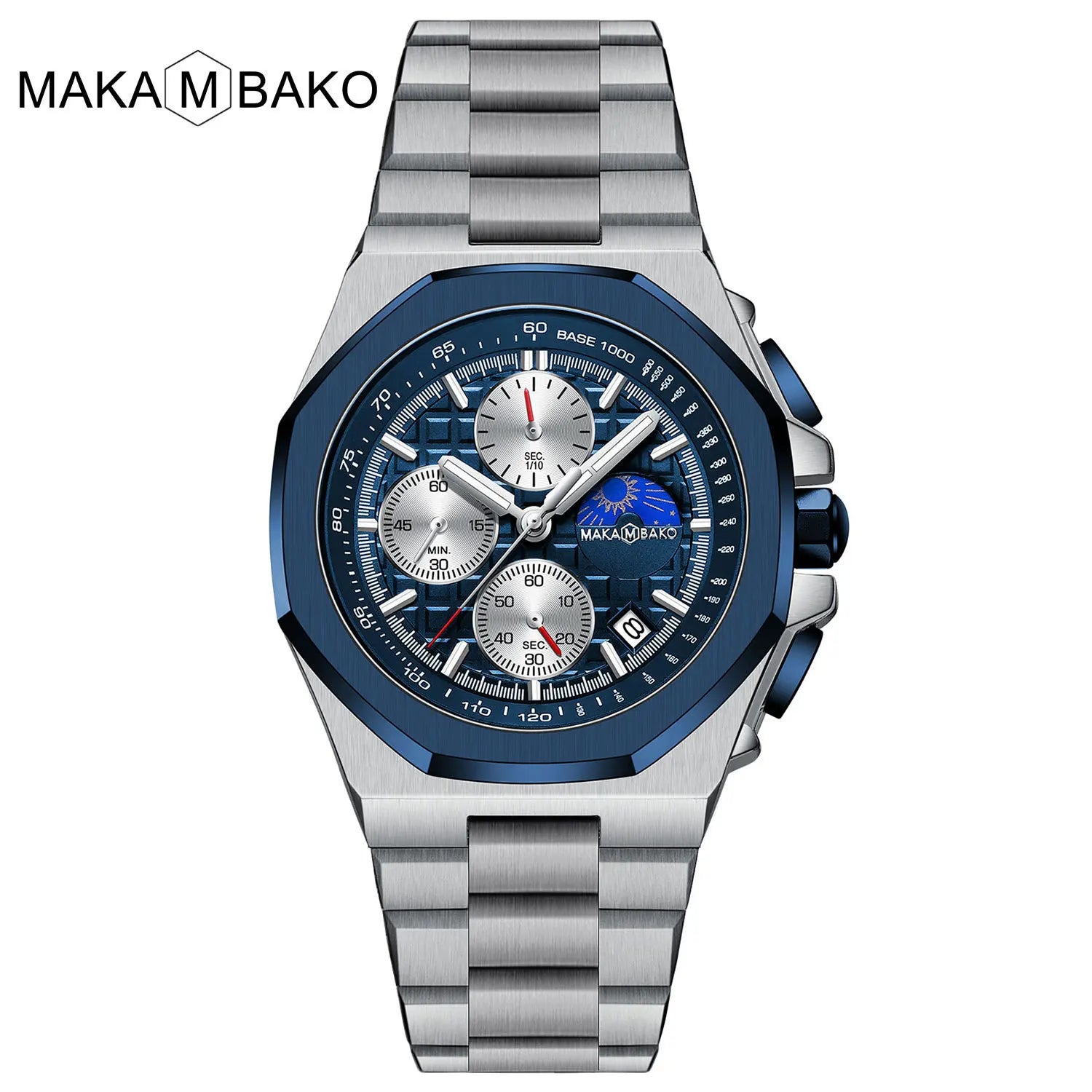Stainless Steel Fashion Multifunctional Waterproof 43mm Mens Quartz Watch with Calendar
