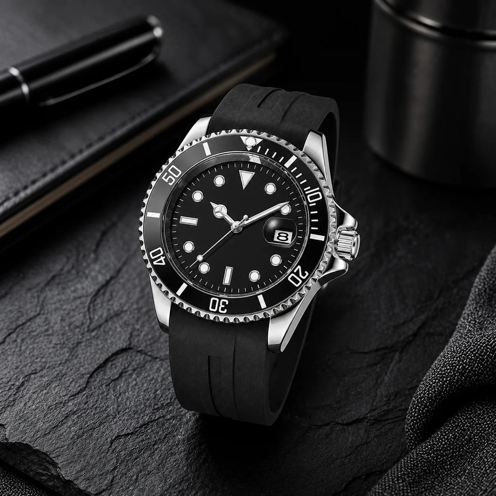 Black Green Cross-Border Kingston Brand Men's Leisure for Luminous Quartz Wristwatch Alloy Case Silicone Band Pointer
