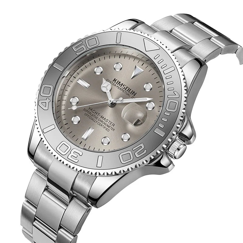 Men's Fashionable Alloy Case 43mm Stainless Steel Band Luminous Waterproof Quartz Watch Leisure Style Pointer Dial