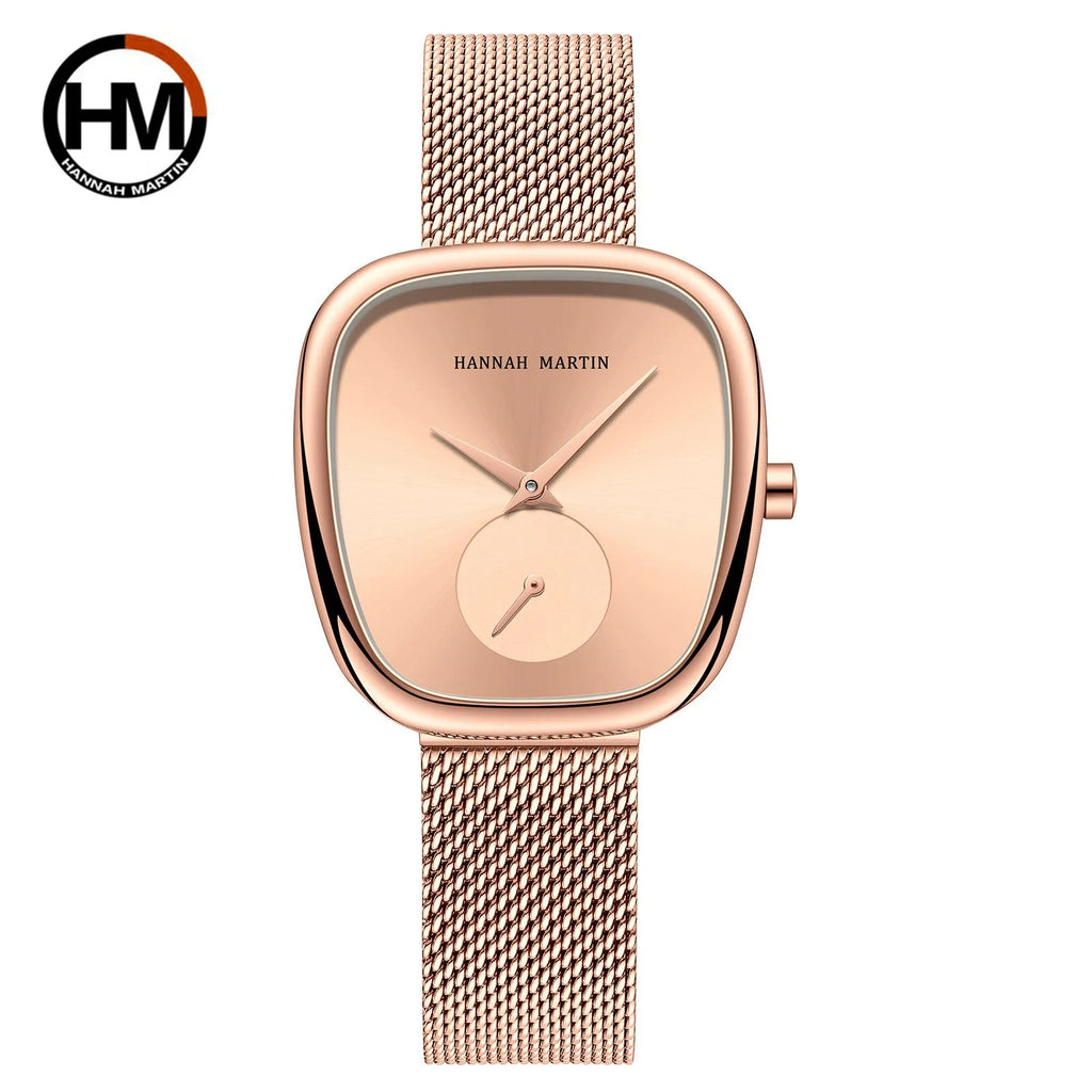 Stainless Steel Women's Quartz Watch Steel Strap Creative Two-Hand Half-Barrel Design European American Fashion Water Resistant