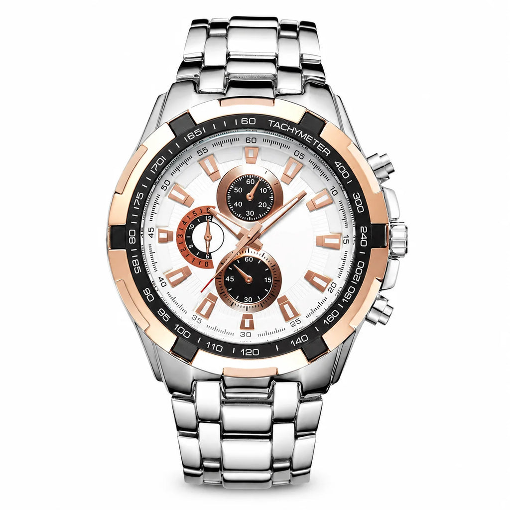 Fashionable Large-Dial Casual Business Watch Mens Quartz 30M Water Resistant Alloy 45mm 10mm Pointer Plain Glass Mirror Surface